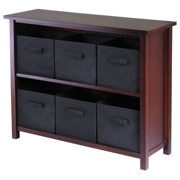 Verona 2-Section W Storage Shelf With 6-Foldable Black Fabric Baskets