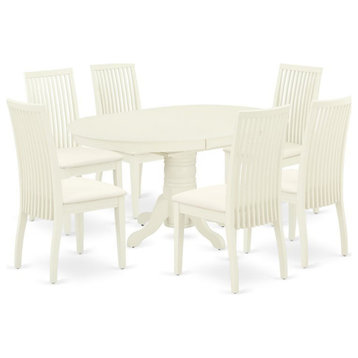 East West Furniture Avon 7-piece Wood Dinette Table Set in Linen White