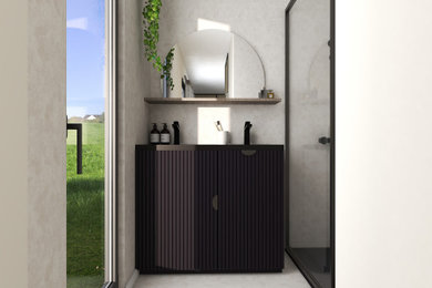 Inspiration for a small modern single-sink bathroom remodel in Other