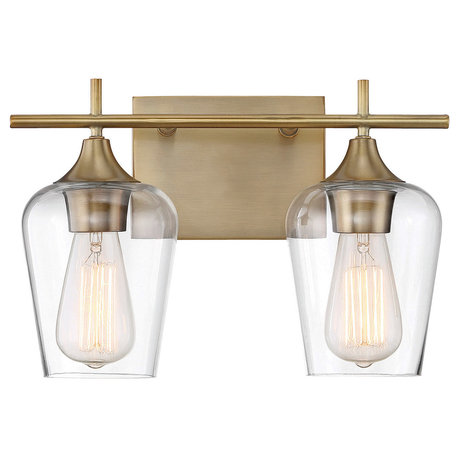 Octave Bathroom Vanity Light, Warm Brass, 2-Light