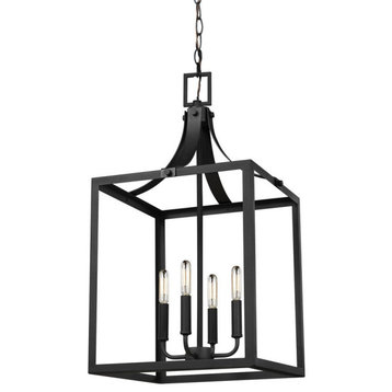 3.5W Four Light Large Foyer-Black Finish-Incandescent Lamping Type - Pendants