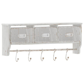 Daly Wall Mounted 24"Solid Pine Wood Coat Rack, White Wash