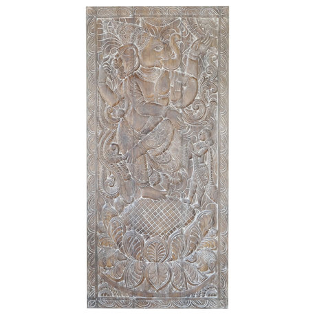 Consigned Vintage Door Panel Carved Ganesha Wall art Decor Sliding Door 72x36