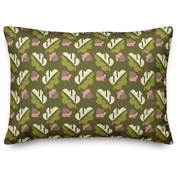 Acorns and Leaves Pattern in Green Throw Pillow