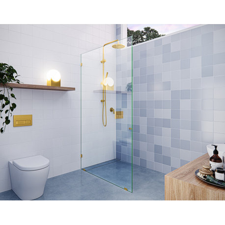 78"x42" Frameless Shower Door Single Fixed Panel, Satin Brass