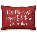 Designs Direct Creative Group - It's The Most Wonderful Time For A Beer, Red 14x20 Lumbar Pillow - Decorate for Christmas with this holiday-themed pillow. Digitally printed on demand, this  design displays vibrant colors. The result is a beautiful accent piece that will make you the envy of the neighborhood this winter season.