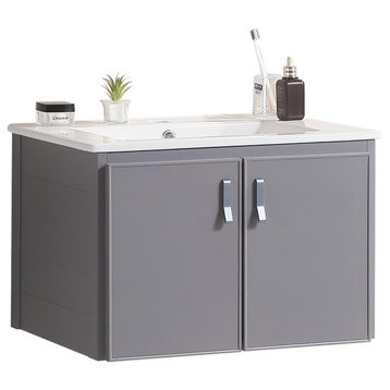 24 Inches Aluminium Wall-Mounted Bath Vanity Set, Ceramic Sink