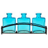Rio Three Recycled Glass Vases and Metal Stand, Aqua Blue