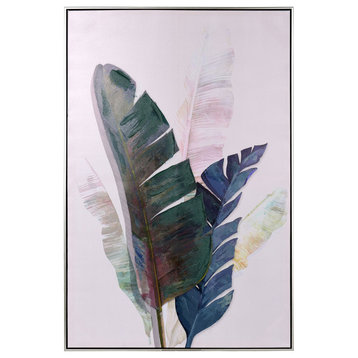 Colorful Palms I Art Print on Canvas- Hunter Green, Dark Blue, Pastel Framed