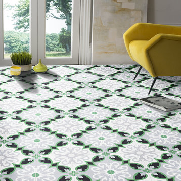 8"x8" Agadir Handmade Cement Tile, Green/Black/Gray, Set of 12