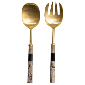 Stainless Steel Salad Servers With Marbled Resin and Mango Wood Handles