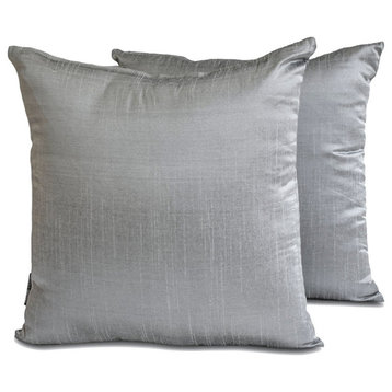 Art Silk Plain, Solid Set of 2, 12"x12" Throw Pillow Cover - Silver Gray Luxury