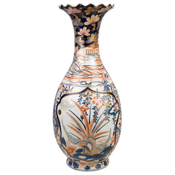 Large Scallop Chinese Imari Porcelain Vase 24.5"