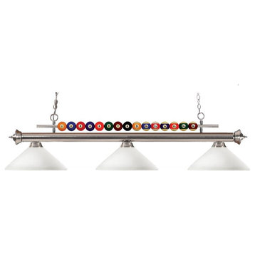 Brushed Nickel Shark 3 Light Billiard Chandelier With White Glass Shades