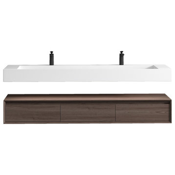 Alysa 72'' Floating Vanity, Acrylic Sink, Double Faucet Hole, Red Oak
