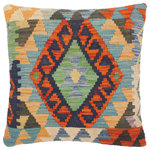 Bareens Designer Rugs - Boho Chic Turkish Lon Hand Woven Kilim Throw Pillow - Embellish your home with this timeless casual chic handmade Southwestern Kilim throw pillow covers made with and cotton. Constructed on a loom by Nomad Turkman people with hand spun and Natural Vegetable dyes these beautiful Kilim pillow covers are known for their beautiful repetitive geometrical, naturalistic floral and traditional patterns yet still giving it a moden look. Masterfully artisan-crafted on traditional Kilim looms with a contemporary fashion palette producing bold intricate sharp patterns making them a standout piece in any decor.