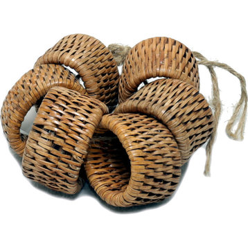 Artifacts Rattan Oval Napkin Rings 6 Piece Set, Honey Brown