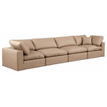 Meridian Furniture - Comfy Upholstered Modular Sofa, Tan, 4-Piece: 2 Armless Chair, 2 Corner Chair, Vegan Leather - Give your space a whole new look with this tan Comfy vegan leather sofa. This handsome sofa fits nicely with other items in the Comfy collection and is a versatile seating option designed for adaptability, comfort and style. Wrapped in rich tan durable vegan leathered upholstery, this sofa offers a plush embrace of overstuffed down feather cushions, carefully crafted to deliver the highest level of comfort. The perfect seat for creating an oasis for relaxation, this sofa has thick foam surrounding its frame for added support and coziness.