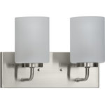Progress Lighting - Merry 2-Light Brushed Nickel Etched Glass Transitional Wall Light - Bring a modern vibe to any room with the Merry Collection 2-Light Brushed Nickel Etched Glass Transitional Bath Vanity Light.