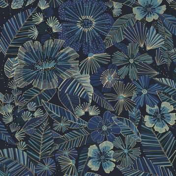 Metallic Bloom Peel and Stick Wallpaper, Blue