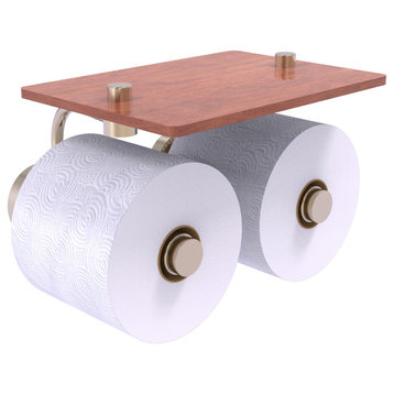 Dottingham 2 Roll Toilet Paper Holder with Wood Shelf, Antique Pewter