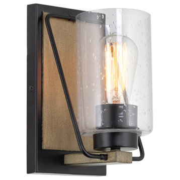 Kira Home Lennox 9" Rustic Wall Sconce, Seeded Glass Cylinder Shade, Accents