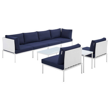 Harmony 8-Piece  Outdoor Patio Aluminum Sectional Sofa Set EEI-4944-WHI-NAV-SET