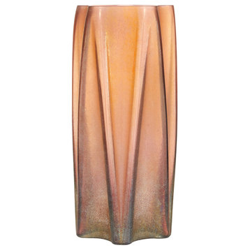 Tall, Wavy Opalescent Copper Glass Vase, 7"x17"