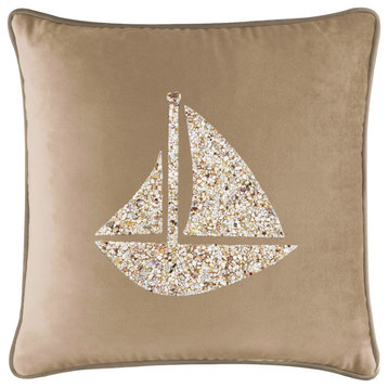 Sparkles Home Shell Sailboat Pillow, Champagne Velvet, 20x20