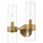 Z-Lite - Z-Lite 4008-2S-RB Datus 2 Light Wall Sconce in Rubbed Brass - This two-light wall sconce creates a simple yet stylish look in any modern space. Contemporary vibes infuse an easy-living attitude in the Datus rubbed brass two-light sconce, yielding a sleek design featuring slender clear glass cylinder shades mounted to a warm rubbed brass finish solid steel frame. Dress up and illuminate a hallway, bath space, or main living area with this sconce with a minimalist yet impressionable flavor.