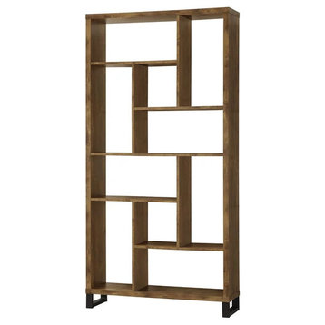 Metal And Wood Modern Style Bookcase With Multiple Shelves, Brown