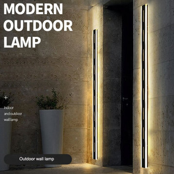 Outdoor Black Waterproof Aluminum Long LED Wall Lamp with Remote For Garden, H23.6"