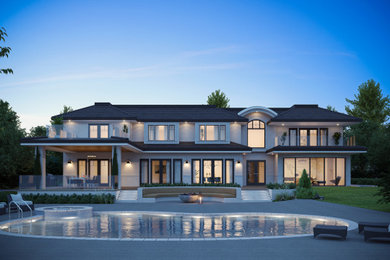 Huge french country home design photo in Vancouver