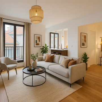 Rénovation complète d’un appartement lumineux à Paris 19e – Séjour contemporain