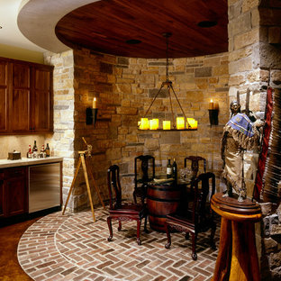 Design ideas for a classic basement in Minneapolis with brick flooring.