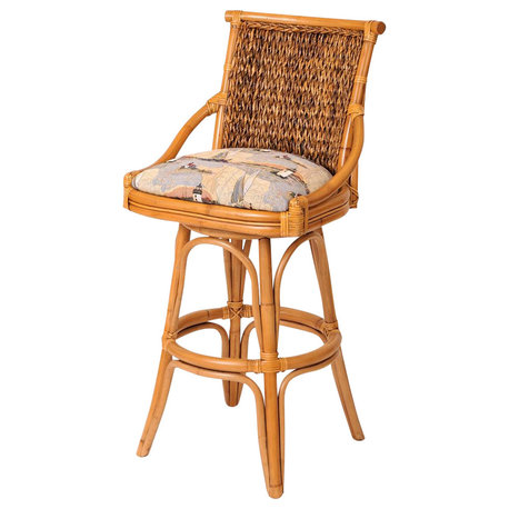 Balboa 30" Barstool In Antique Honey, Palms Pineapple