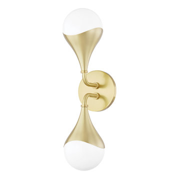 Ariana 2-Light LED Bath Bracket, Aged Brass, Opal Glossy Glass
