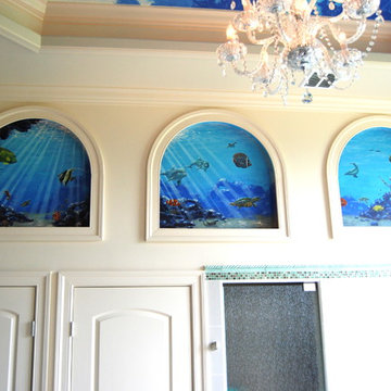 Sea Themed Murals in a Master Bathroom, hand-painted by Tom Taylor of Mural Art