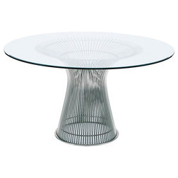 Contemporary Dining Tables Platner Dining Table, Chrome Base, Clear Glass