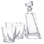 JoyJolt - Atlas Whiskey 5-Piece Crystal Decanater Set - Take the guesswork out of gifting. Give our Glass Whiskey sets as unique and timeless gifts. These uniquely elegant and luxurious sets include several masterly hand made products carefully enclosed in elegantly embossed crafted boxes. These sets are easily recognized by their beautiful design and superior quality. Hand crafted lead free crystal known for its clarity, durability and quality is used and will exceed all expectations. The materials are esthetically designed to integrate class and sophistication with edge and style. Our whiskey glass sets are in a class of their own and will inevitably raise the standard of any occasion they are added to. Our Atlas set comes with a pack of four whiskey glasses and one decanter. Our Atlas set has a timeless and sophisticated design that adds both class and style to any table. This set is hand made with top quality lead free crystal glass and cutting edge materials that allow it to be transportable, dishwasher safe and virtually indestructible making it a perfect addition to your home, bar, hotel, restaurant, club or office. The sets quality, design and upscale packaging makes the Atlas a perfect gift idea for weddings, anniversaries, holiday parties and any other festive occasion.