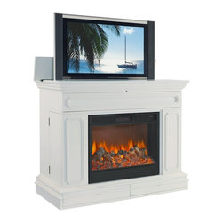 TVLIFTCABINET Remington Fireplace TV Lift Cabinet in White - Entertainment Centers And Tv Stands