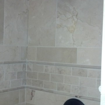 French Vanilla w/Cocoa Glaze Colonial Gold Granite and Crema Marfil Tile
