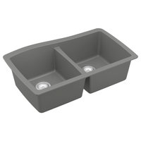 Karran Undermount Quartz 33" 50/50 Double Bowl Kitchen Sink, Grey