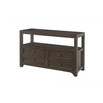 Traditional Console Table, Pine Wood Construction With 4 Drawers, Dark Mocha