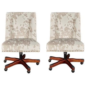 Home Square 2 Piece Upholstered Wood Office Chair Set in Cow Print Beige