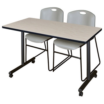 48" x 24" Kobe Mobile Training Table- Maple & 2 Zeng Stack Chairs- Grey