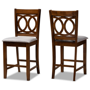 Lenoir Gray Fabric Walnut Brown Wood 2-Piece Counter Height Pub Chair Set
