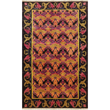 Oriental Modern Art Deco 6x10 Hand Knotted Wool Area Rug, P4001