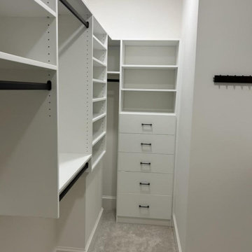 Walk-in Primary Closet with Shelving, Drawers, Hang-space, and a Belt/Tie rack