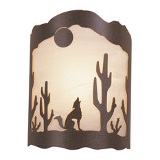 Coyote and Cactus Wall Sconce, Left Facing, Frontier Rust Finish, Portable